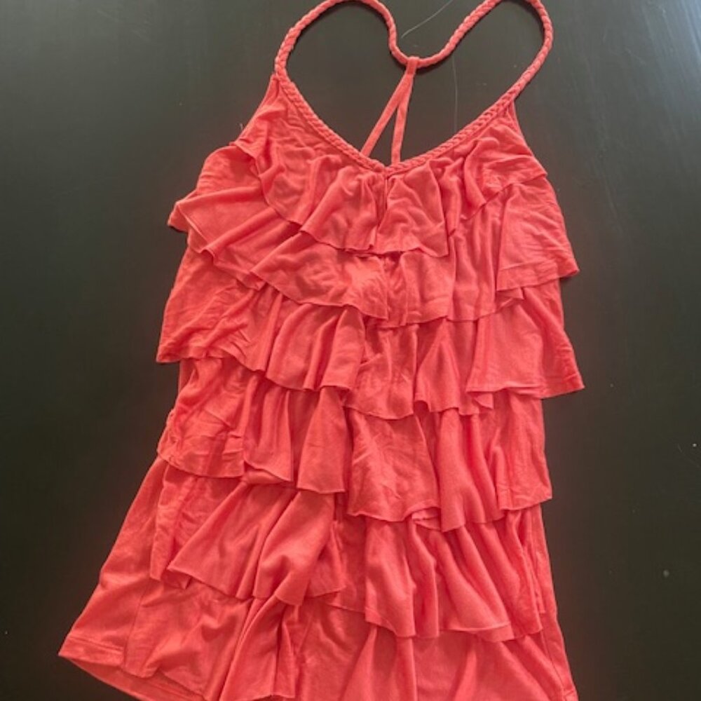Mine Brand... summer top with adjustable straps coral size L ruffles